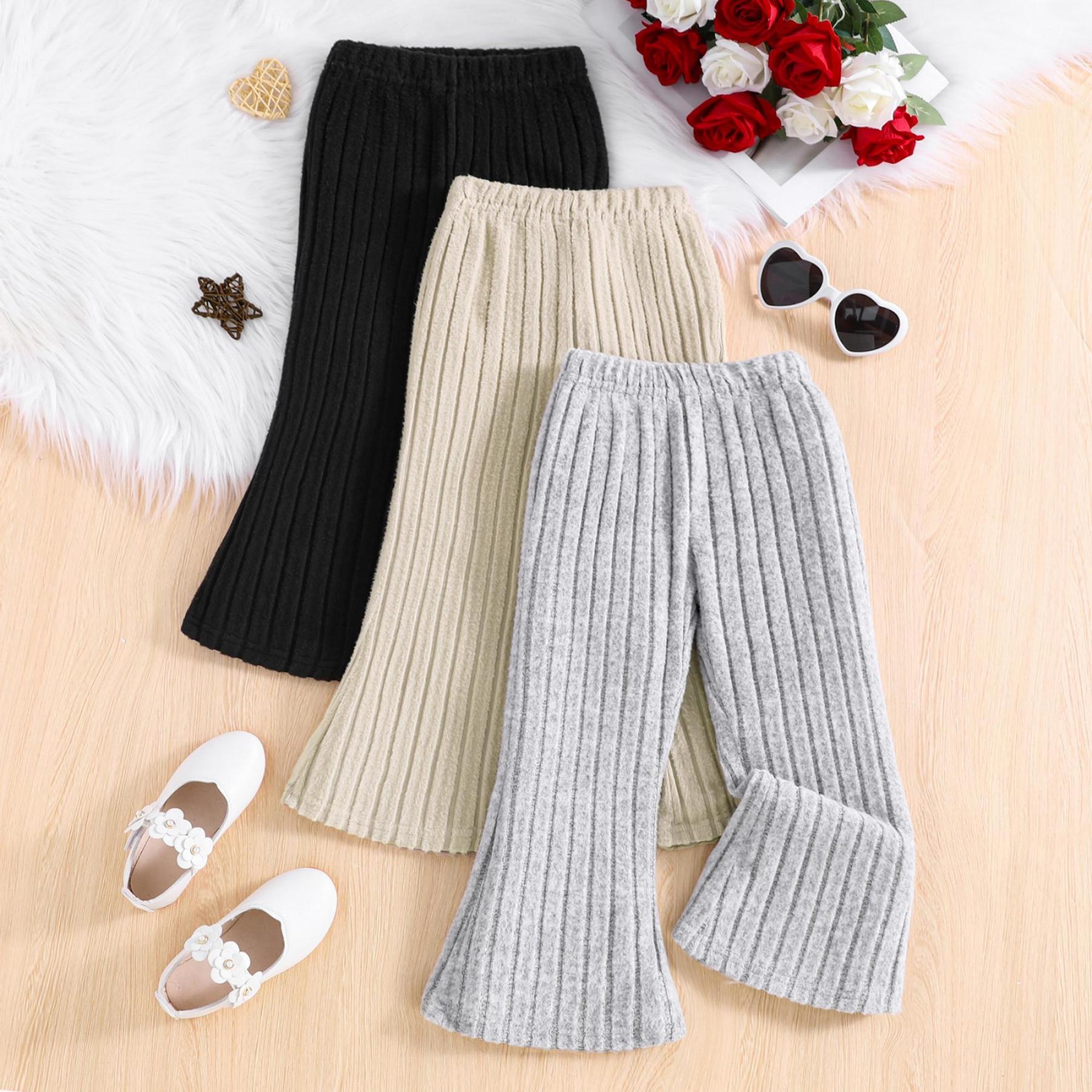 Girls' Ribbed - Texture Flared Pants, Multi - Color Fashion Casual Trousers