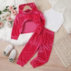Kids' Sweet - Style Hooded Shrug, Camisole & Cuffed Pants Set