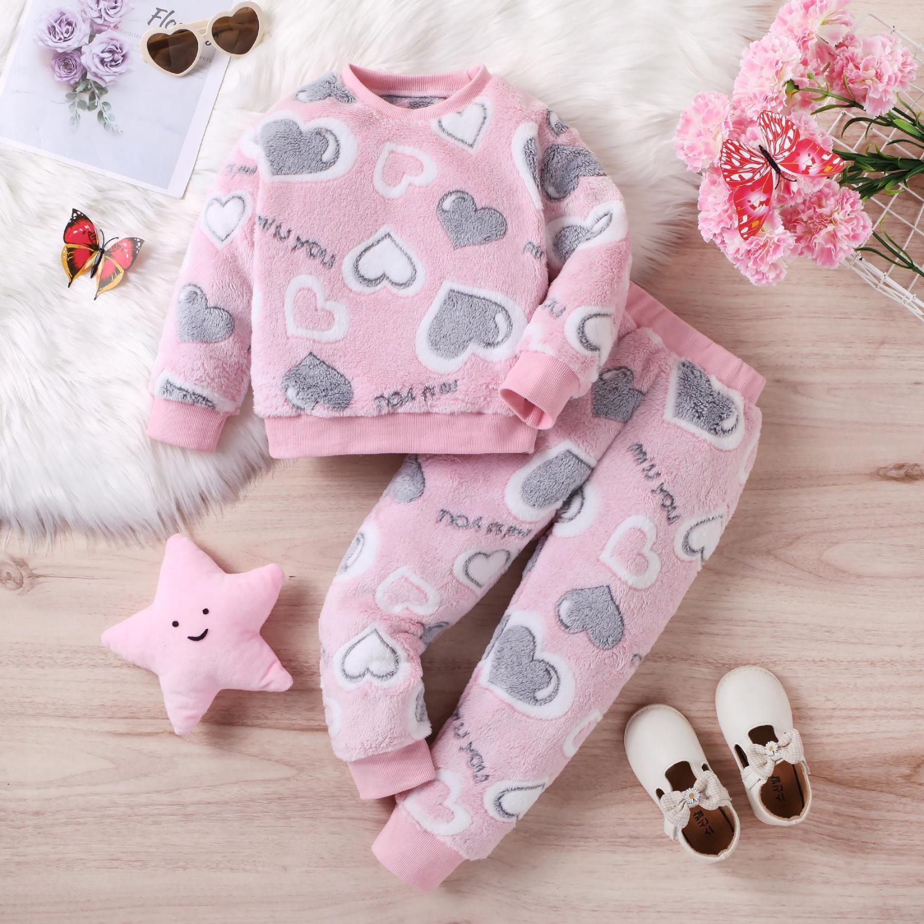 Four Sets of Girls' Plush Warm Pajamas, with Pink - themed Styles of Love, Cartoon, Little Elephant and Star