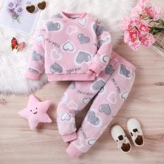 Four Sets of Girls' Plush Warm Pajamas, with Pink - themed Styles of Love, Cartoon, Little Elephant and Star