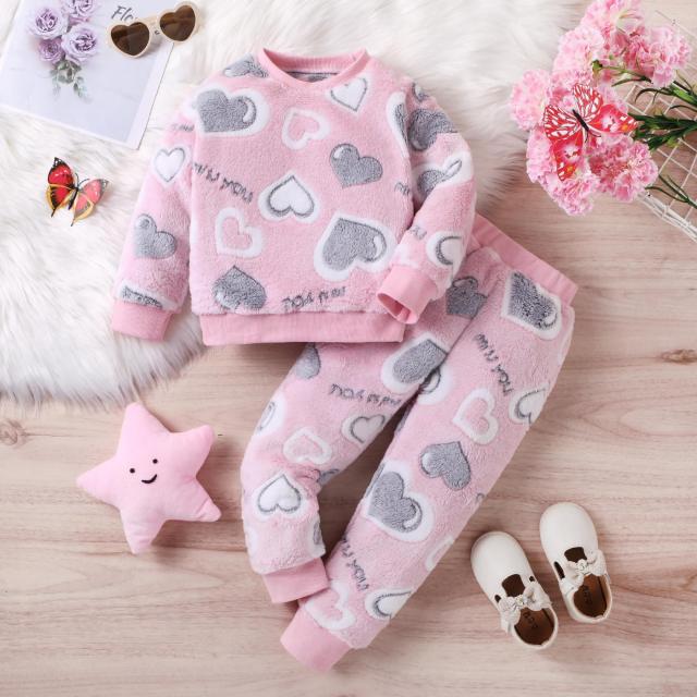 Four Sets of Girls' Plush Warm Pajamas, with Pink - themed Styles of Love, Cartoon, Little Elephant and Star