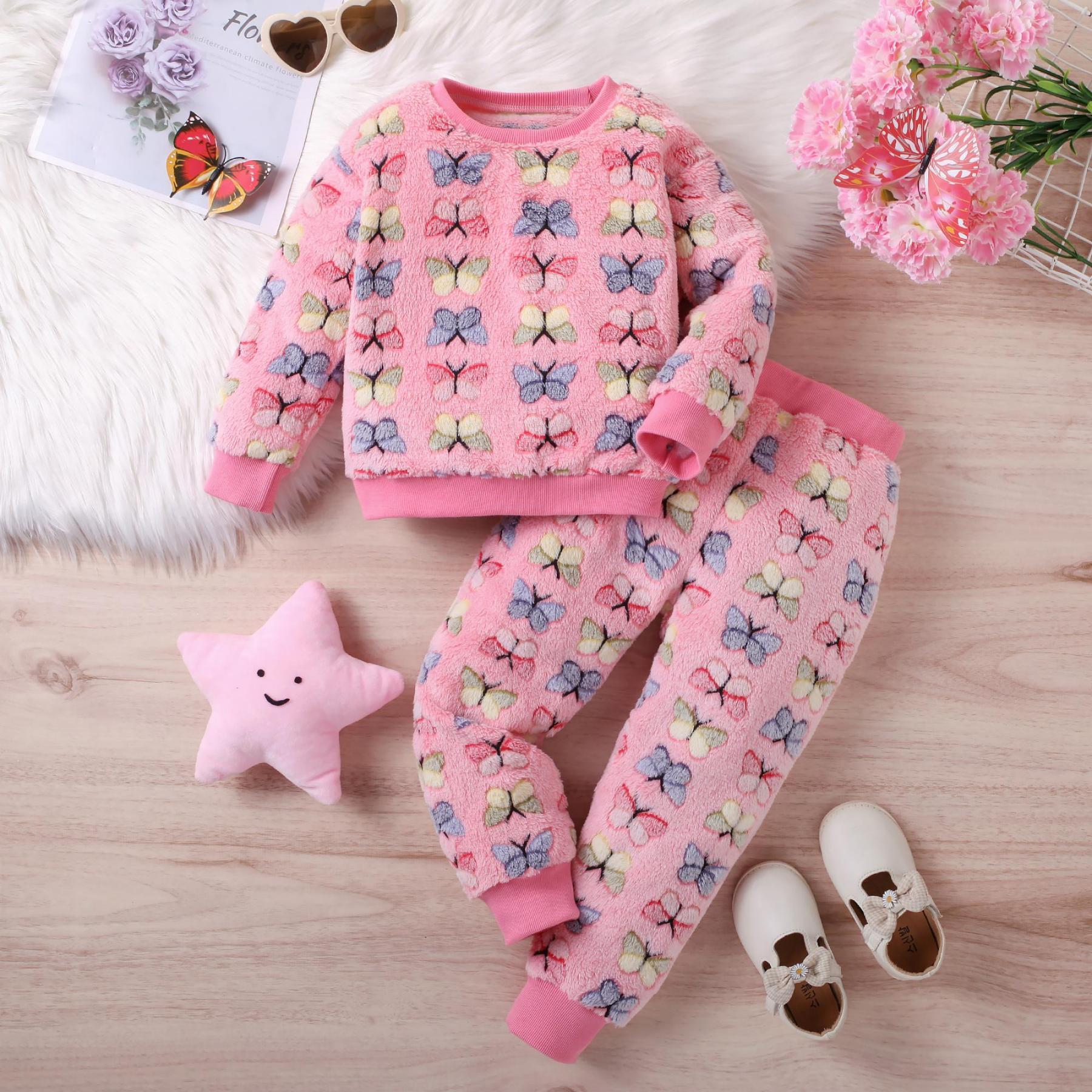 Four Sets of Girls' Plush Warm Pajamas, with Pink - themed Styles of Love, Cartoon, Little Elephant and Star