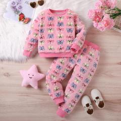 Four Sets of Girls' Plush Warm Pajamas, with Pink - themed Styles of Love, Cartoon, Little Elephant and Star