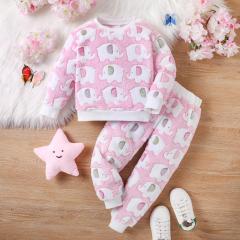 Four Sets of Girls' Plush Warm Pajamas, with Pink - themed Styles of Love, Cartoon, Little Elephant and Star