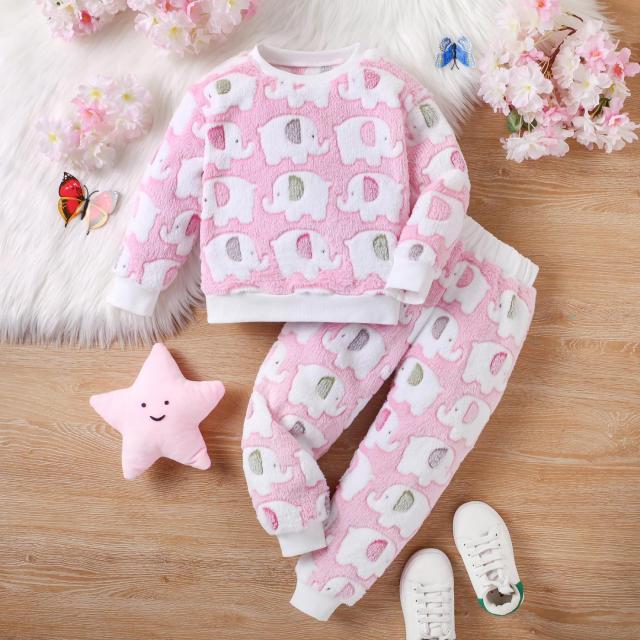 Four Sets of Girls' Plush Warm Pajamas, with Pink - themed Styles of Love, Cartoon, Little Elephant and Star