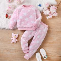 Four Sets of Girls' Plush Warm Pajamas, with Pink - themed Styles of Love, Cartoon, Little Elephant and Star