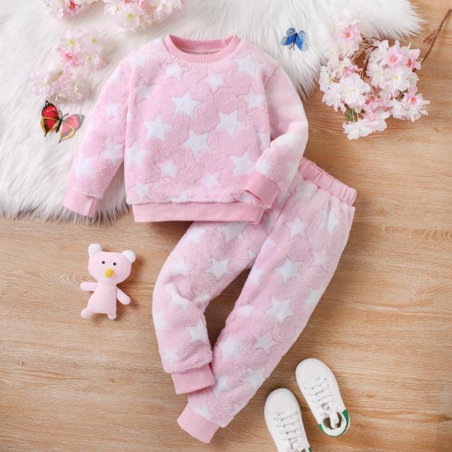 Four Sets of Girls' Plush Warm Pajamas, with Pink - themed Styles of Love, Cartoon, Little Elephant and Star