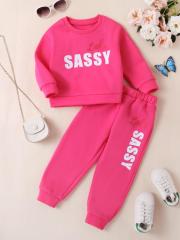 Children's Pink “Little SASSY” Letter - Printed Sweatshirt and Pants Set