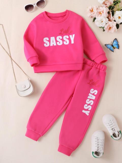 Children's Pink “Little SASSY” Letter - Printed Sweatshirt and Pants Set