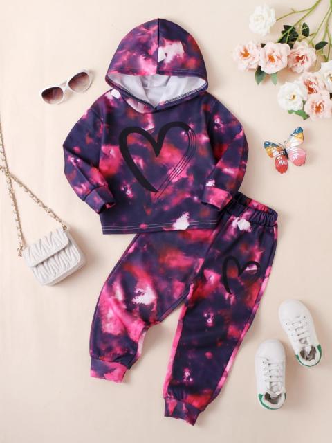 Children's Tie - Dye Hoodie with Matching Pattern Pants, Love - Print Set