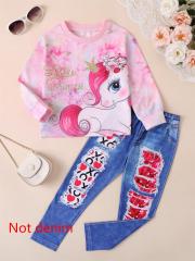 Girls' Dreamy Pony Tie - Dye Top with Heart - Decorated Pants Set