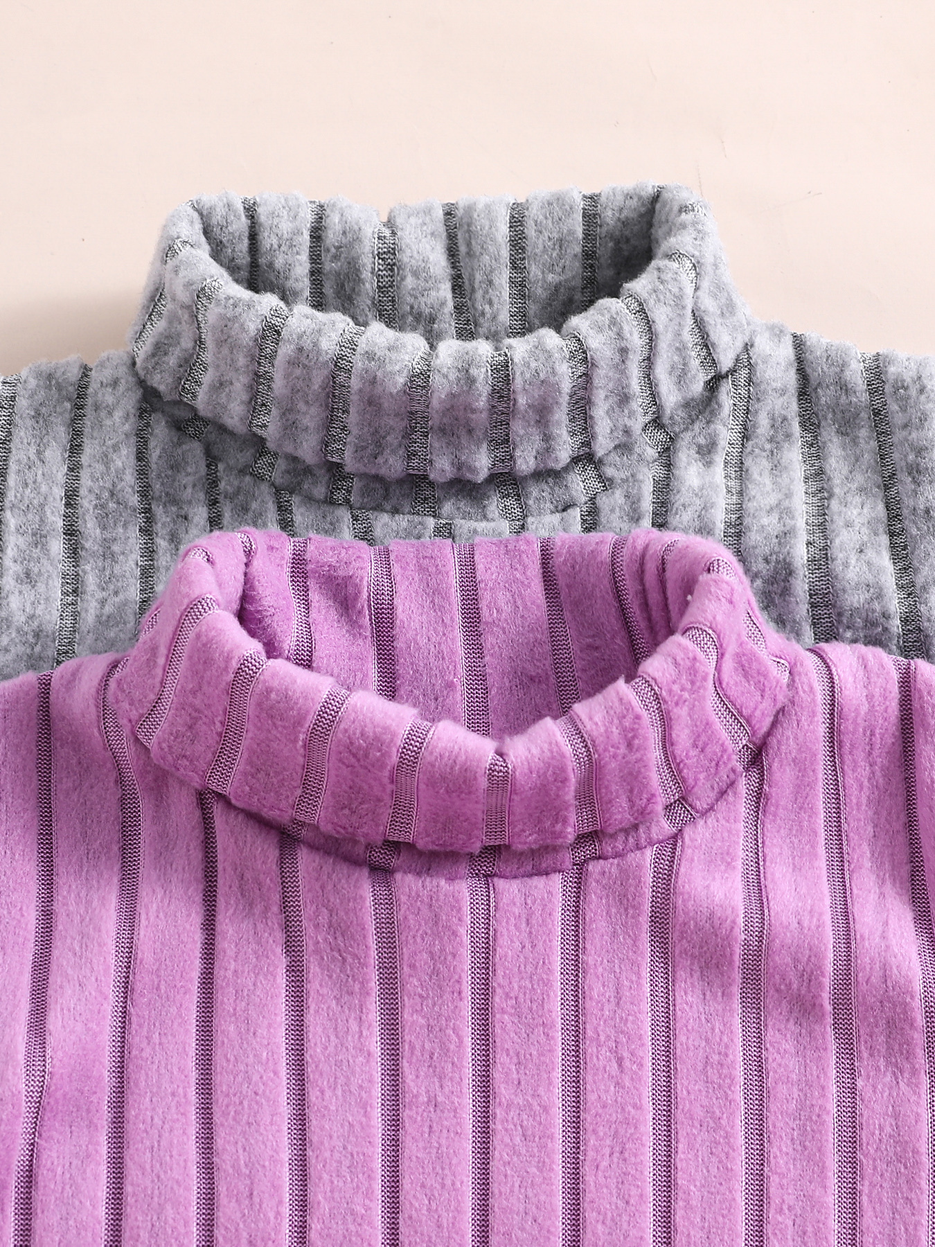 Girls' Turtleneck Ribbed Half - Sleeve Dress, Gentle Purple & Gray Knit Dresses