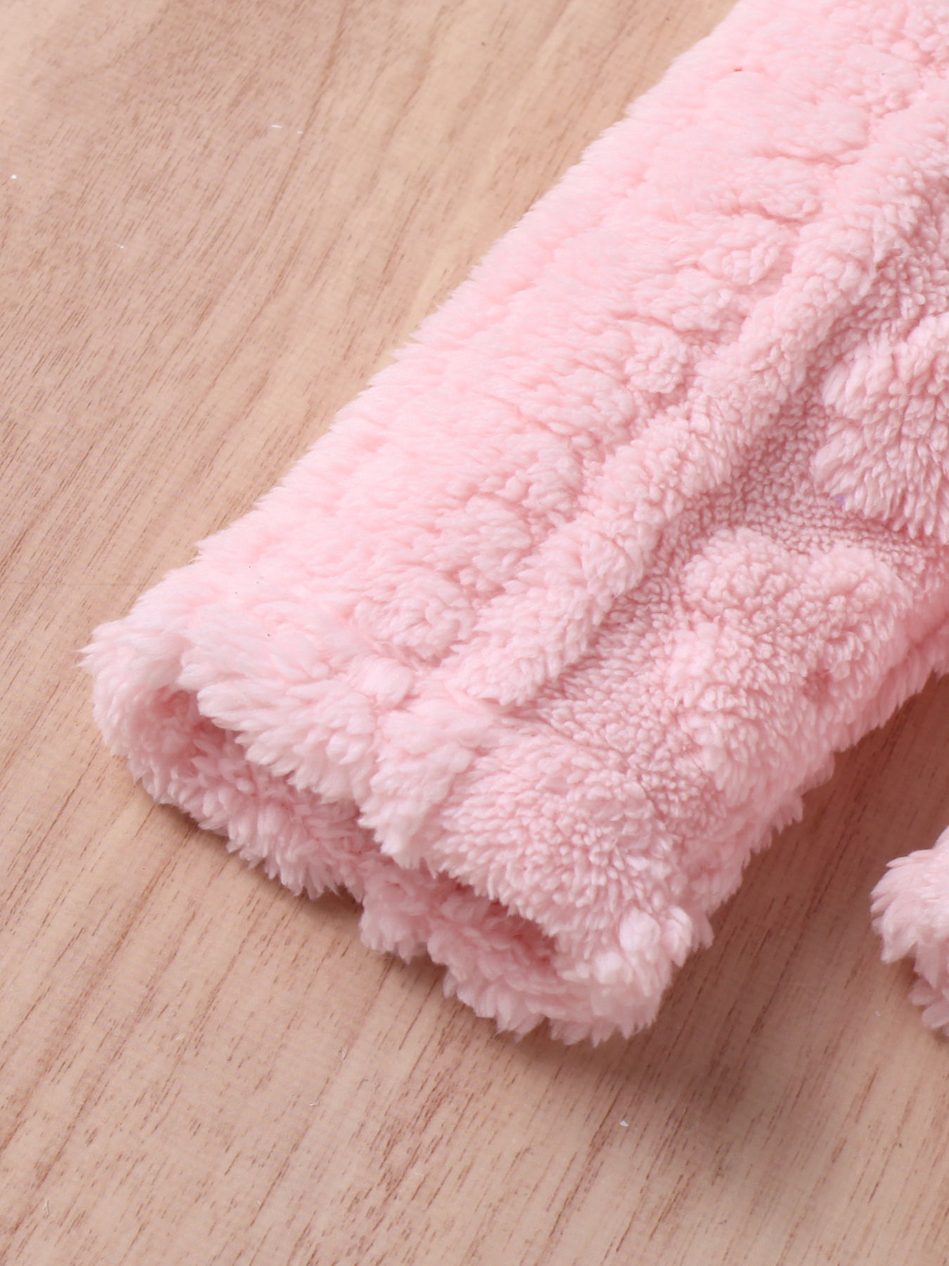 Girls' Sweet Pink Flower - Embossed Plush Stand - Collar Coat