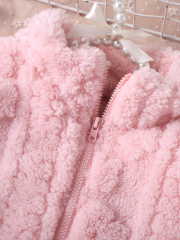 Girls' Sweet Pink Flower - Embossed Plush Stand - Collar Coat