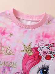 Girls' Dreamy Pony Tie - Dye Top with Heart - Decorated Pants Set