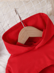 Girls' Red Hooded Cropped Sweatshirt with Matching Red Pants and White Camisole Three - piece Set