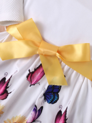 Kids' Sweet Butterfly Jacket with Sunflower Dress Two-piece Set