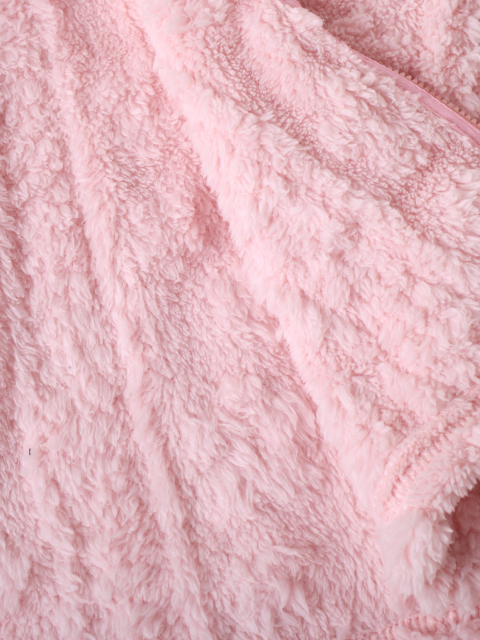Girls' Sweet Pink Flower - Embossed Plush Stand - Collar Coat