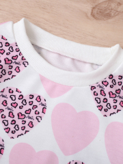Kids' Two - piece Set: Heart - Print Top with Letter - Patterned Imitation Denim Pants