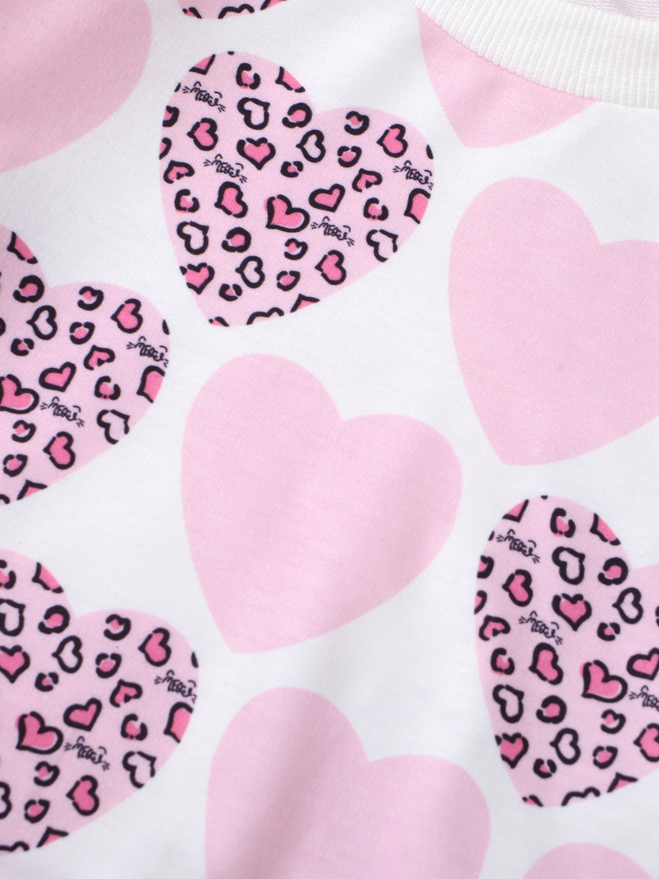 Kids' Two - piece Set: Heart - Print Top with Letter - Patterned Imitation Denim Pants