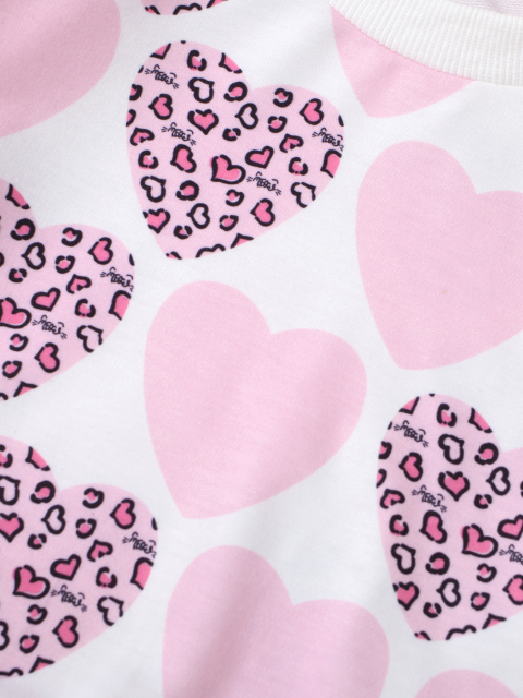 Kids' Two - piece Set: Heart - Print Top with Letter - Patterned Imitation Denim Pants