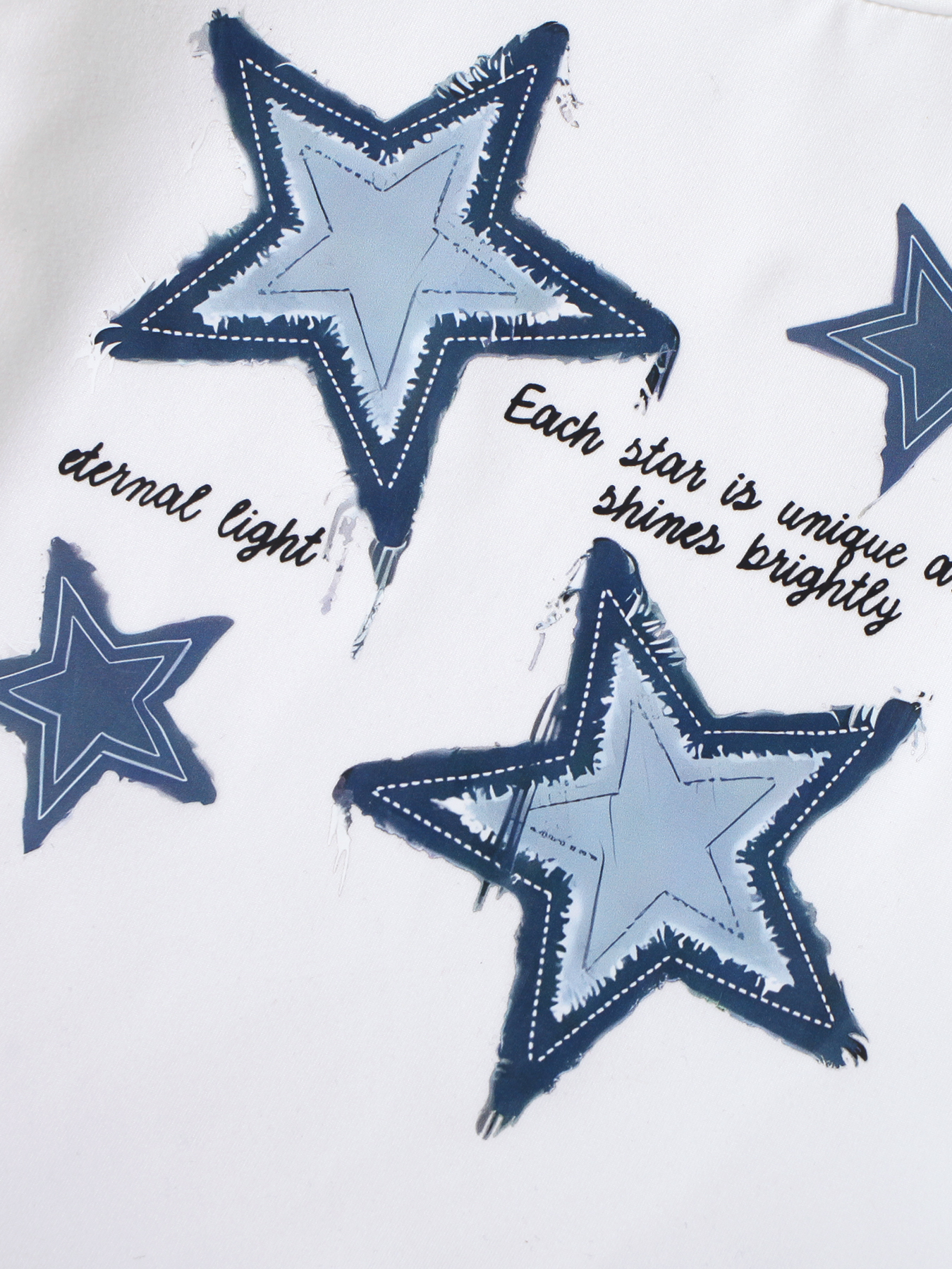 Girls' White Mock - Neck Star - Printed Top with Imitation Denim Star - Patterned Wide - Leg Pants Set