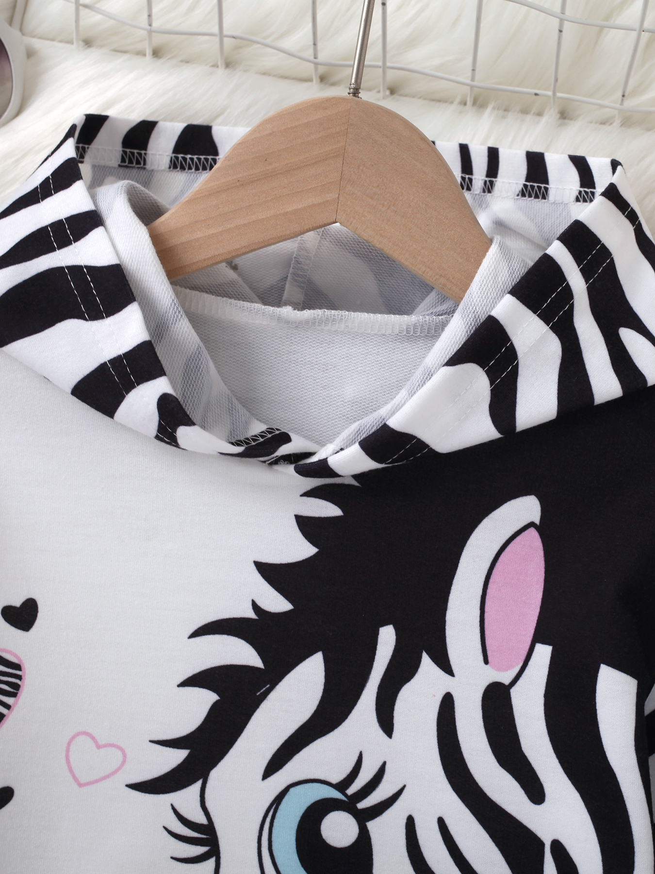 Girls' Zebra - Printed Hoodie + Zebra - Striped Cuffed Pants Cute Set