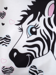 Girls' Zebra - Printed Hoodie + Zebra - Striped Cuffed Pants Cute Set