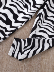 Girls' Zebra - Printed Hoodie + Zebra - Striped Cuffed Pants Cute Set