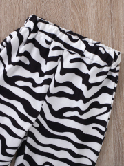 Girls' Zebra - Printed Hoodie + Zebra - Striped Cuffed Pants Cute Set