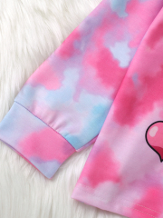 Girls' Cartoon Character Tie - Dye Hoodie with Leopard - Print Patched Jeans Se