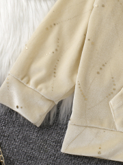 Girls' Light Gold Sequin Velvet Set: Hooded Top + Cuffed Pants, Gentle & Shiny～