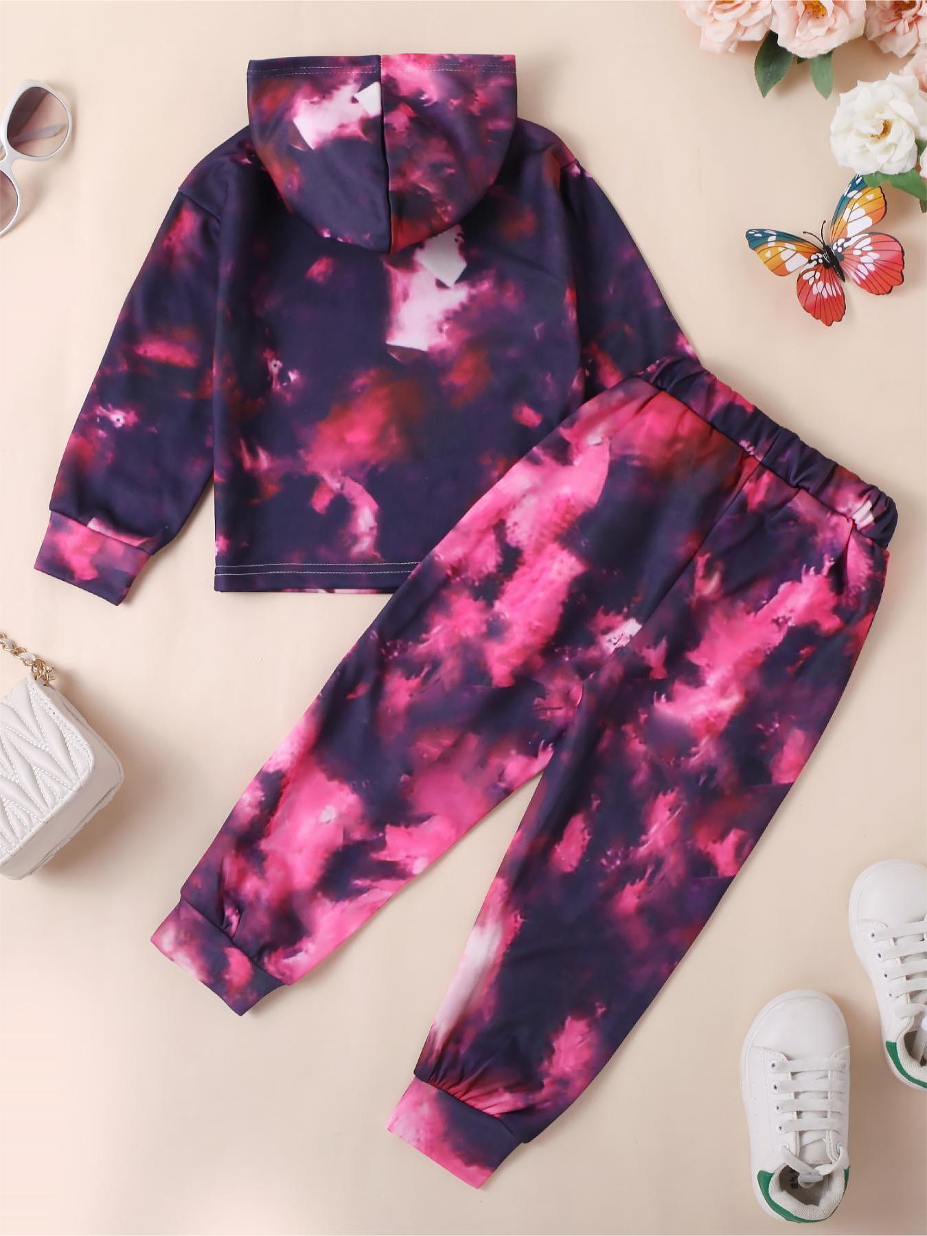 Children's Tie - Dye Hoodie with Matching Pattern Pants, Love - Print Set