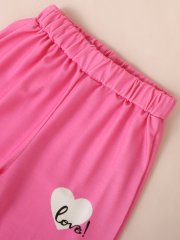 Kids' Hooded Top & Pink Pants Set with "LOVE! baby" & Heart Prints