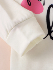 Kids' Hooded Top & Pink Pants Set with "LOVE! baby" & Heart Prints