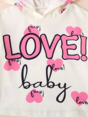 Kids' Hooded Top & Pink Pants Set with "LOVE! baby" & Heart Prints