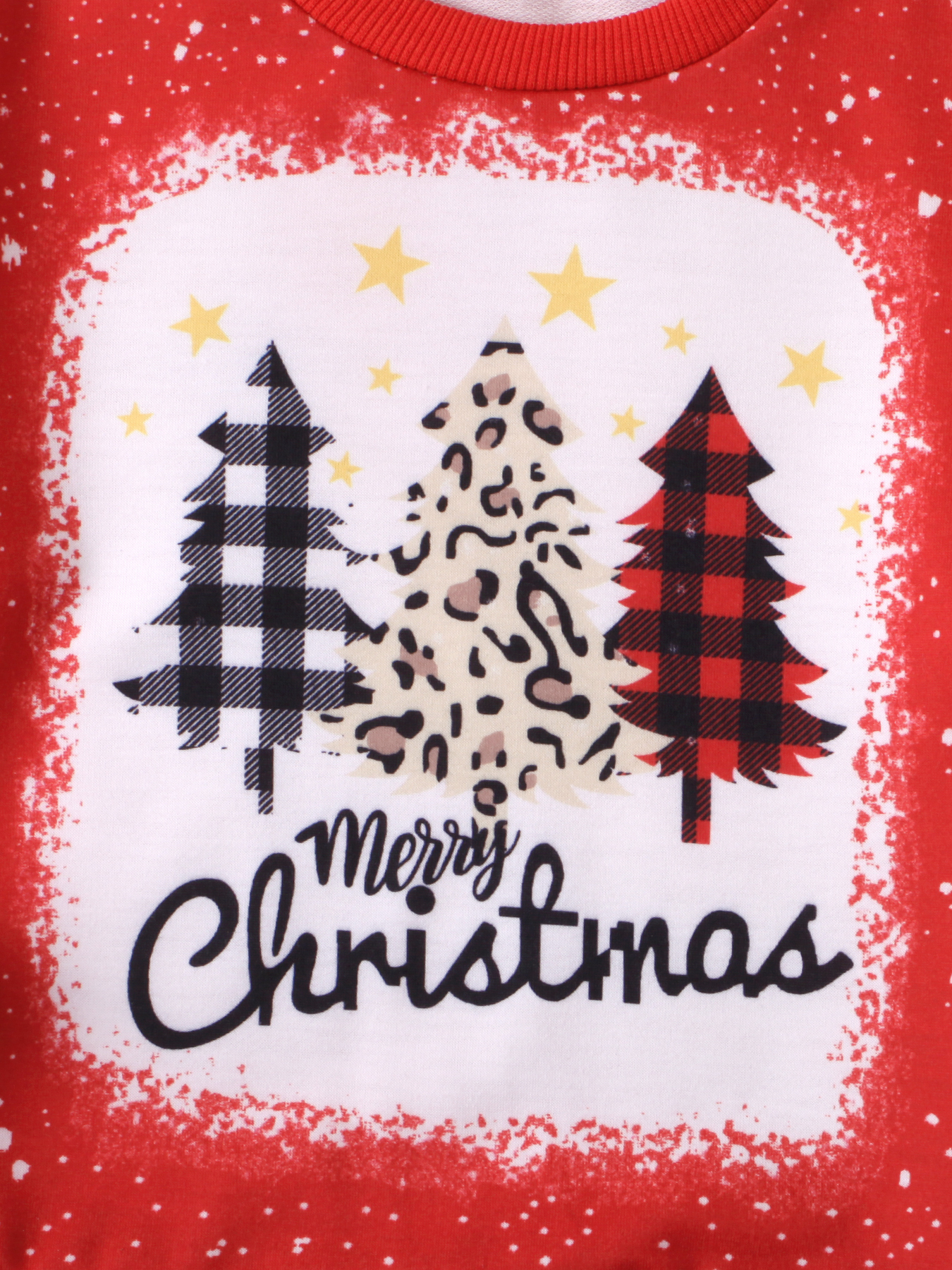 Children's Christmas - themed red top with leopard - print flared pants set