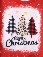 Children's Christmas - themed red top with leopard - print flared pants set