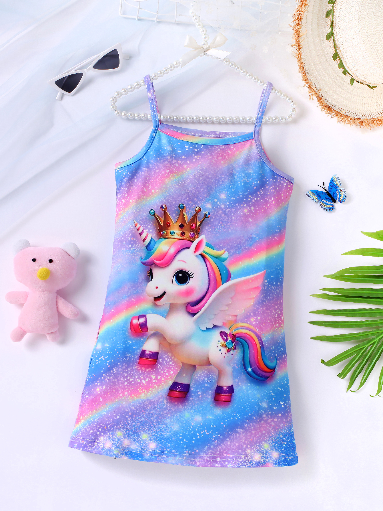 Girls' Dreamy Starry Sky Unicorn - Printed Slip Dress