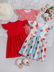 Kids' Playful Spaghetti Strap Dress Three - Piece Set (Multi - Pattern Summer Styles)