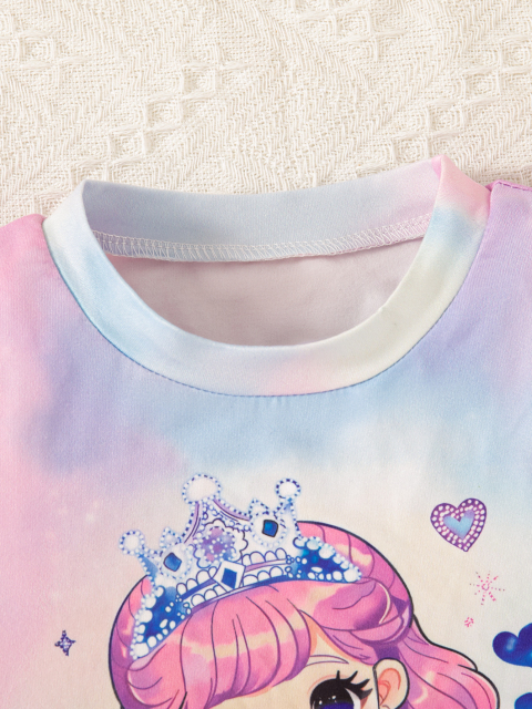 Kids' Gradient Princess - Printed Short - Sleeve & Long - Pants Cute Set