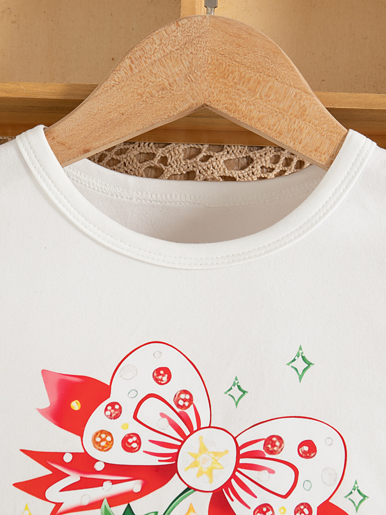 Girls' White Short - Sleeve (Strawberry & Bow Print) & Green Shorts Two - Piece Set