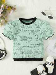 Kids' Math-Print Contrast-Trim Short-Sleeve T-Shirts (Available in White/Black/Pink/Green)