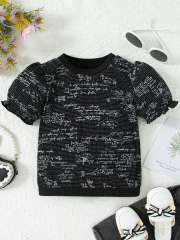 Kids' Math-Print Contrast-Trim Short-Sleeve T-Shirts (Available in White/Black/Pink/Green)