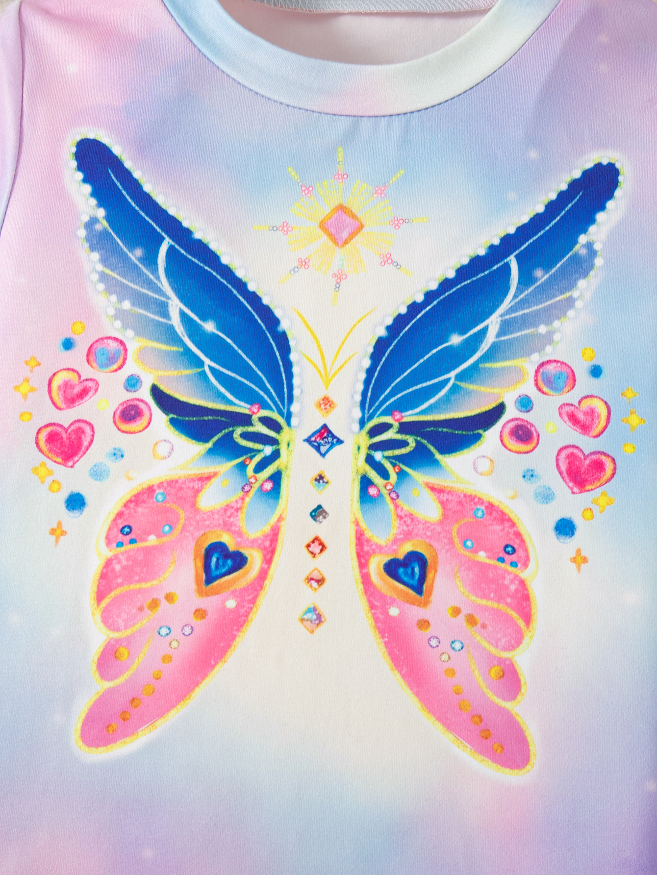 Girls' Gradient Butterfly & Heart - Printed Short - Sleeve and Long - Pants Set