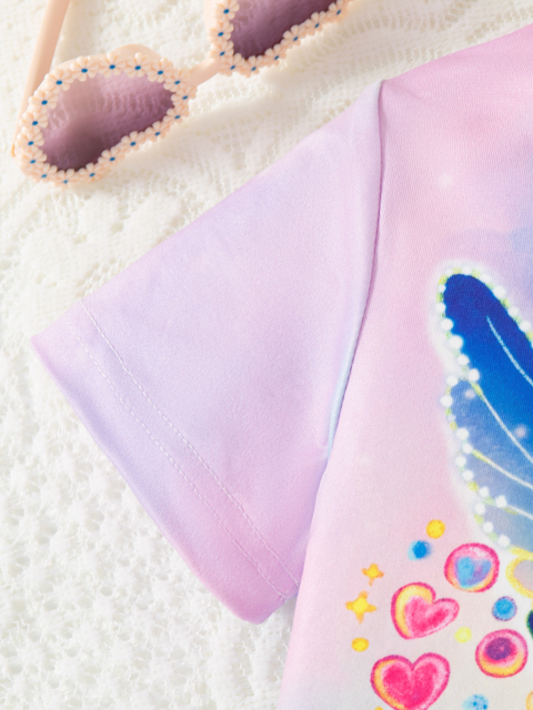 Girls' Gradient Butterfly & Heart - Printed Short - Sleeve and Long - Pants Set