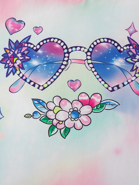 Kids' Tie - Dye Gradient Heart - Shaped Glasses Printed Short - Sleeve Set