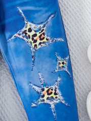 Kids' Short - Sleeve with Perfume Bottle Pattern & Denim - Style Leopard - Star Pants Set