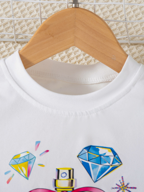 Kids' Short - Sleeve with Perfume Bottle Pattern & Denim - Style Leopard - Star Pants Set