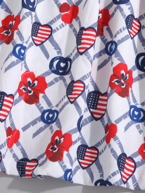 Girls' Blue Dress with Ruffled Sleeves & Heart - Shaped Flag - Printed Patchwork